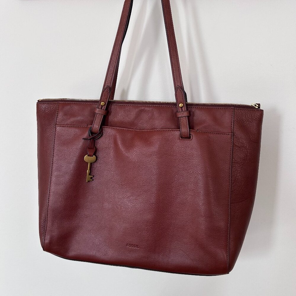 Fossil Leather Tote Bag Shoulder Bag Camel Brown - Picture 9 of 15